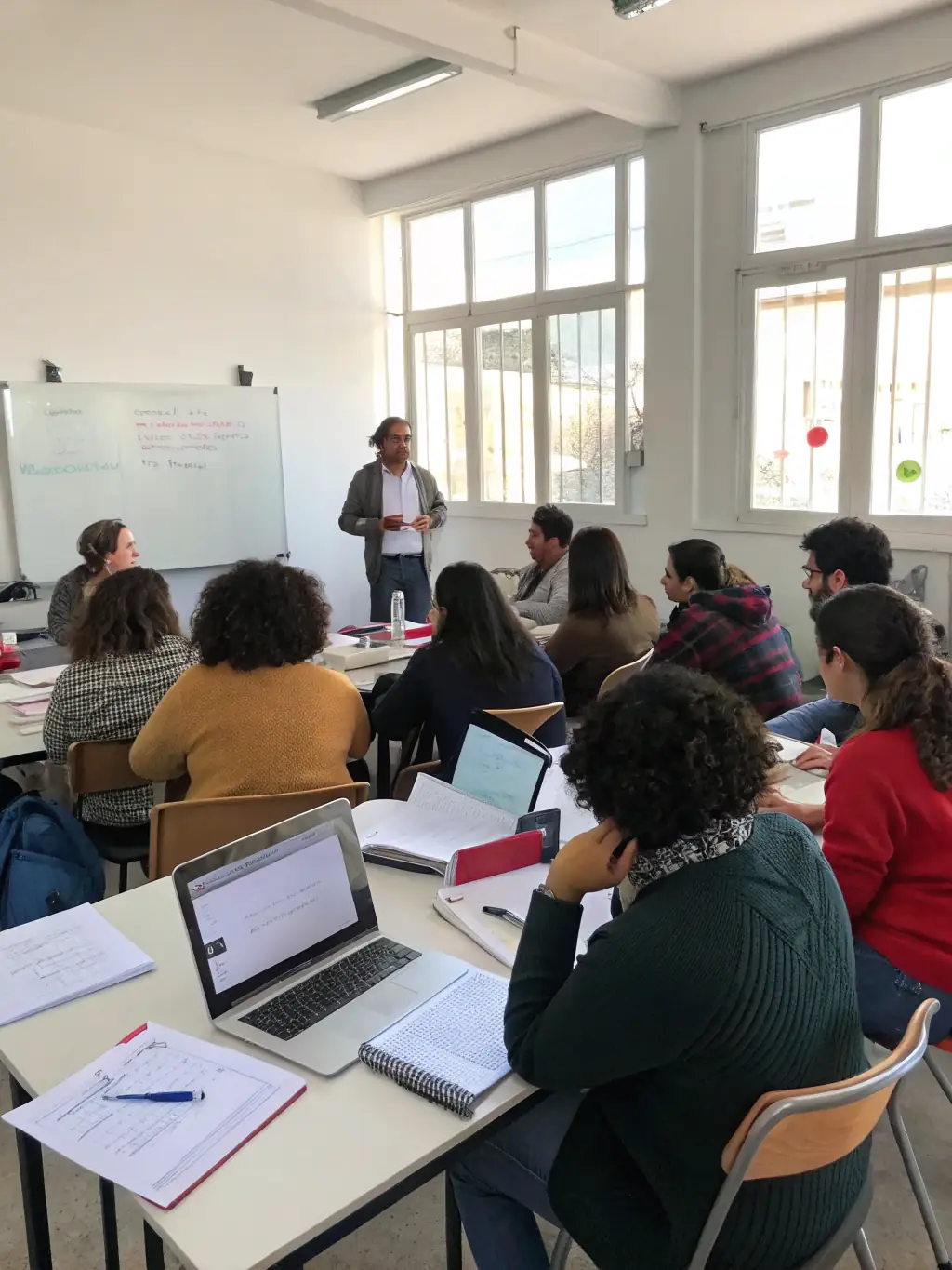 A photo of a group of people attending a lecture on art history, part of an educational program organized by COMPAHNS DE CADERONNE, promoting lifelong learning and intellectual enrichment.
